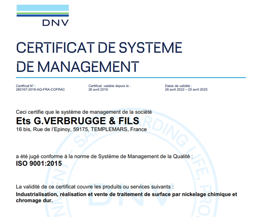 Logo de la Certification ISO 9001, symbole de notre engagement envers la qualité et l'amélioration continue dans tous nos processus. Cette certification atteste de notre engagement à maintenir des normes élevées de gestion de la qualité, renforçant ainsi la confiance de nos clients dans nos services de traitement de surface.